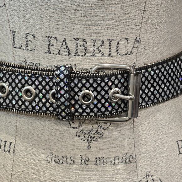 Shimmery Zipper Edge Black Sparkly Women's Belt Size Small - Picture 2 of 12